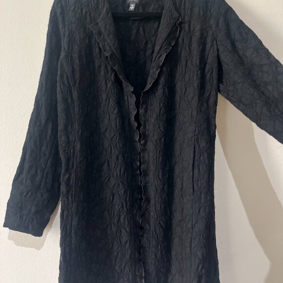 EILEEN FISHER 100% Wool Black Embossed Light Jacket - Picture 8 of 11